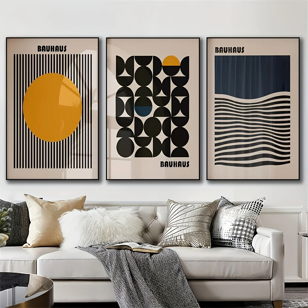 Minimalist Bauhaus Canvas Print Retro Mid-century Geometric Exhibition Wall Art Poster for Modern Living Room Bedroom Home Decor