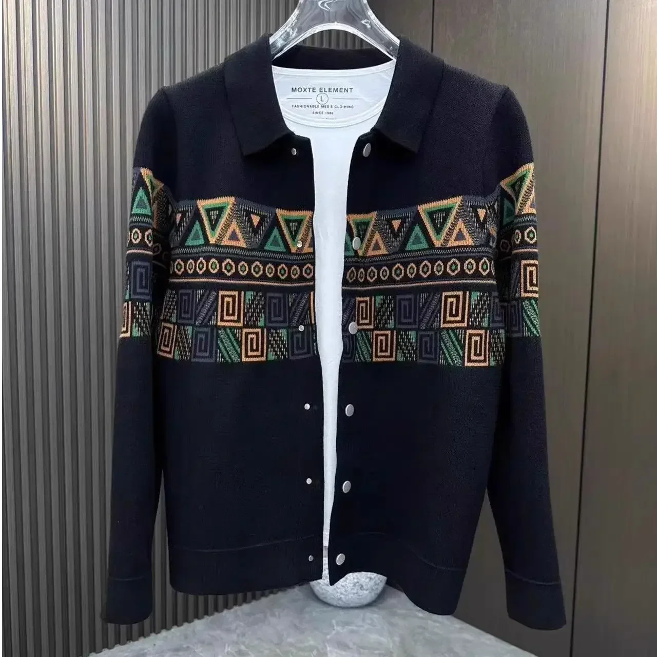 Men's Clothing Cardigan Black Knit Sweater Male Graphic Button No Hoodie Korean Fashion Over Fit Baggy Old Street Maletry Neck X