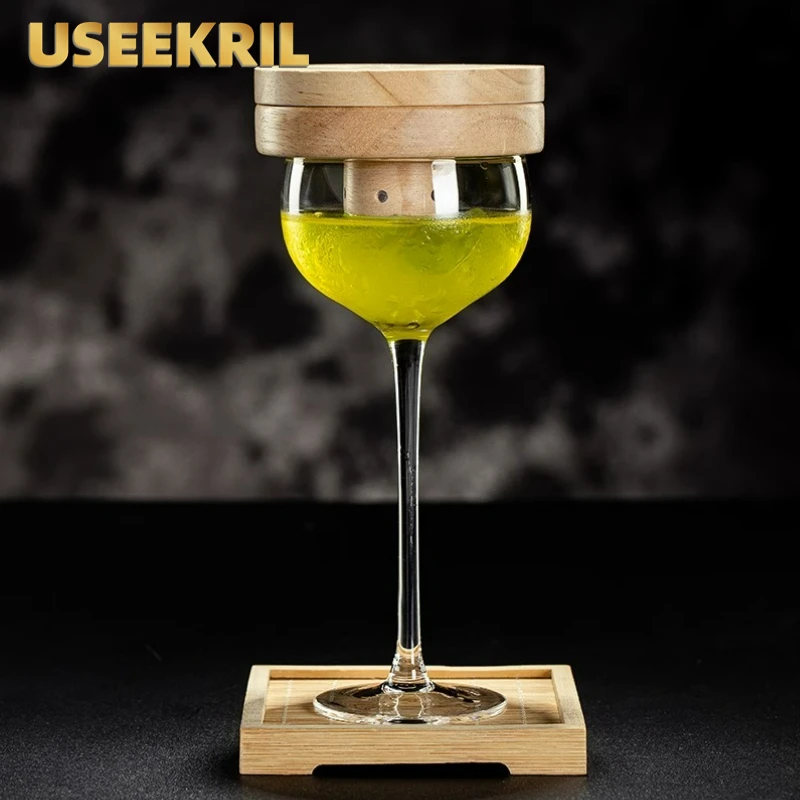 Professional Whiskey Cocktail Smoked Kit Matini Cup With Smoke Lid And Coaster Cocktail Glass Cups Bar Molecule Accessories