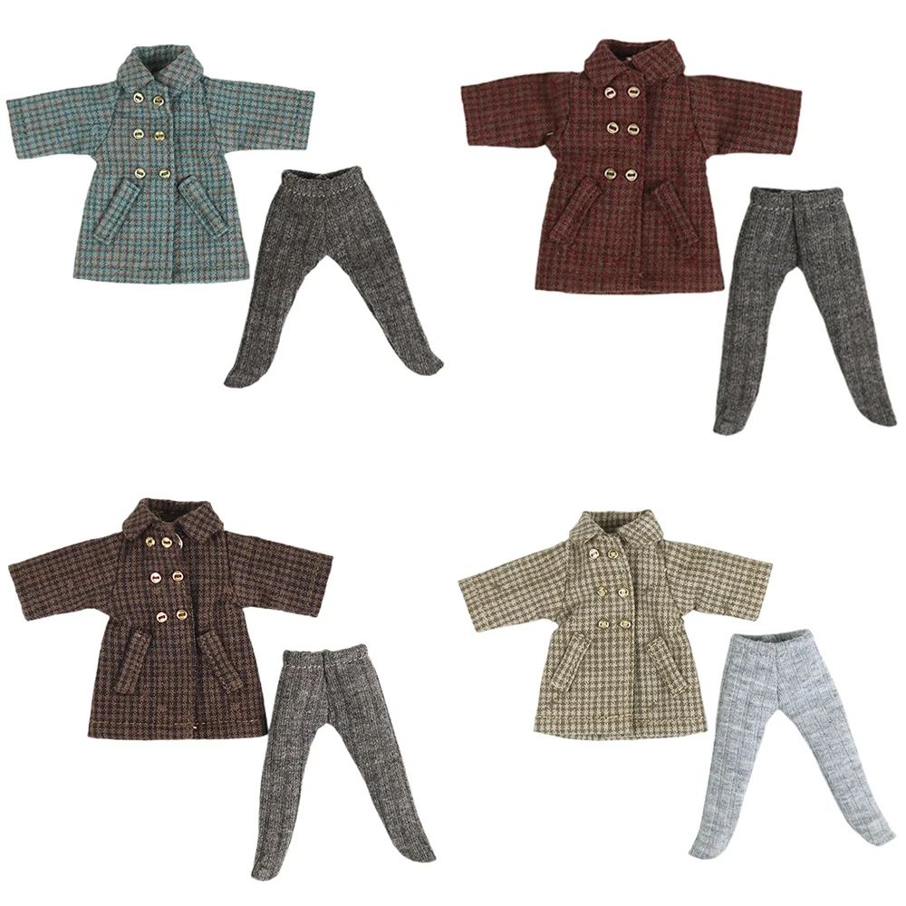 新しい Ob11 服チェック柄ウインドブレーカーコートロングコートパンツ人形暖かい服モリー、Gsc ボディ、Ymy、P9、オビツ 11、1/12 Bjd 人形