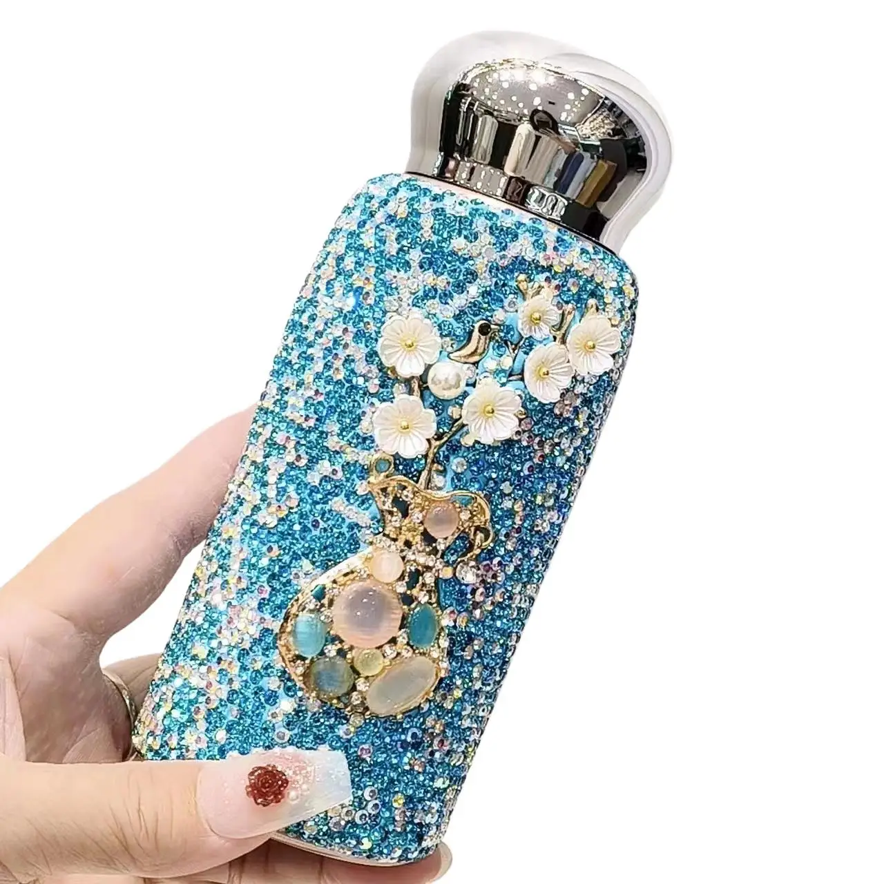 

Rhinestone Flower Vase Vaccum Portable Insulated Cup DIY Handcraft Shiny Mosaic Bling-bling Creative Luxury Gift For Girl Wife