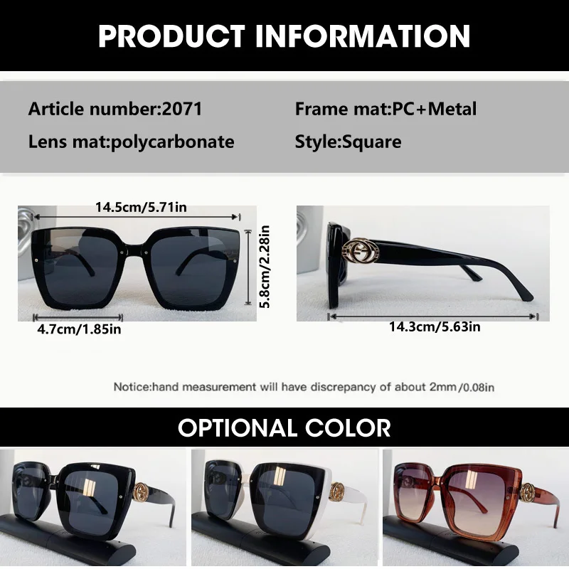خمر مربع النظارات الشمسية النساء الرجال العلامة التجارية مصمم الأزياء إلكتروني نظارات شمسية UV400 للجنسين إطار كبير نظارات للسفر #2