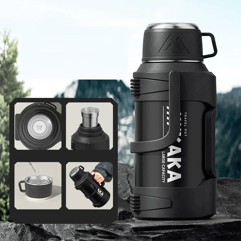 

316 Stainless Steel Insulated Water Bottle with Handle, Outdoor Portable Thermos Bottle, Large Capacity, Keep Hot and Cold, 72H