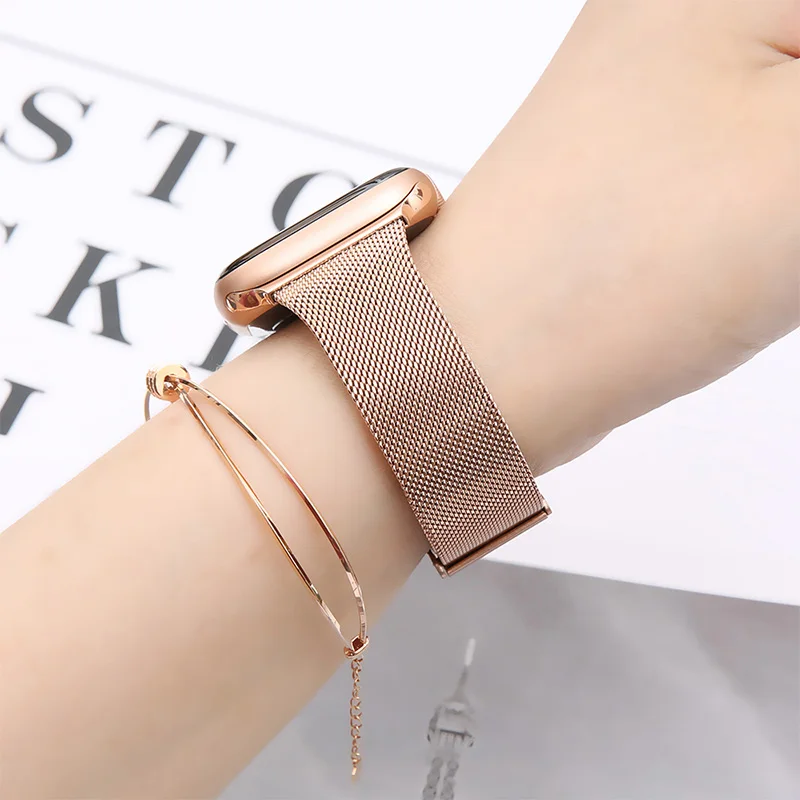 Magnetic Loop Watchbands For Apple Watch Series 7 6 5 4 3 2 1 Se Stainless Steel Rose Gold Breathable Smart Band For Iwatch 7 6