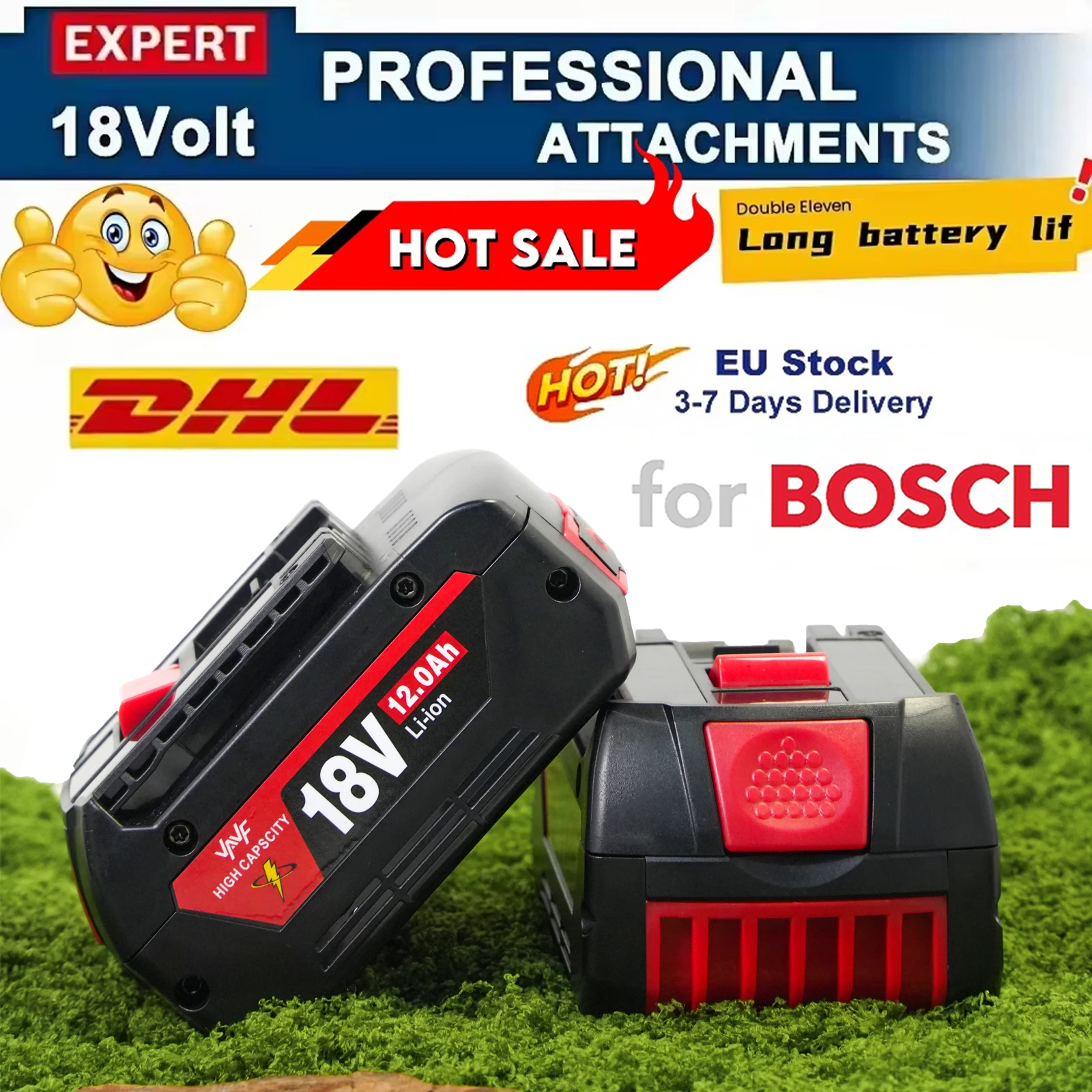 BAT610G+AL1820CV for Bosch professional 18V 12.0AH Li-ion battery replacement with LED & for Bosch q