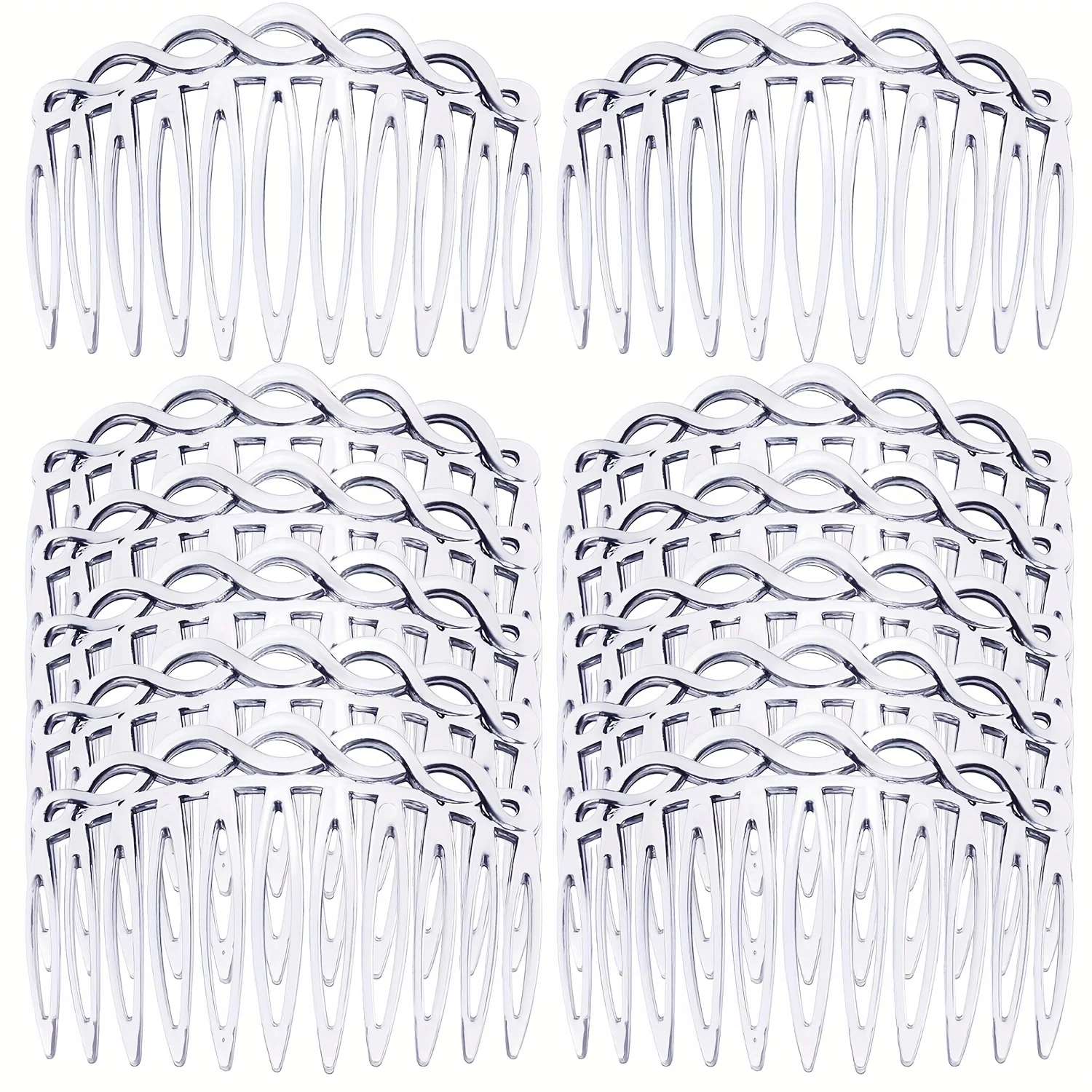 12 Transparent 11-Tooth Plastic Hair Combs, Hair Styling Forks, Figure-Eight Shaped Insert Combs