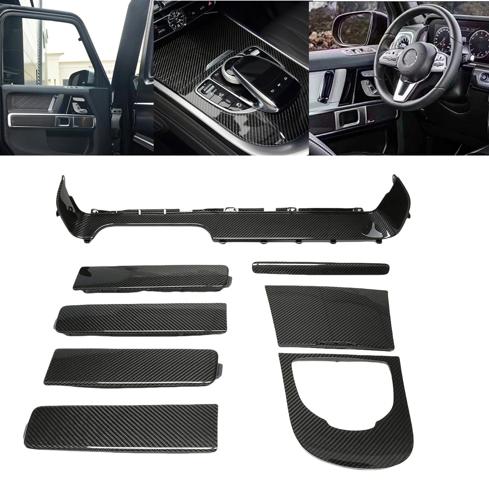 Для Mercedes Benz G Class W464 G63 G300 G500 G55 2018-2025 сухое углеродное волокно, центральная консоль, дверная панель переключения передач, накладка