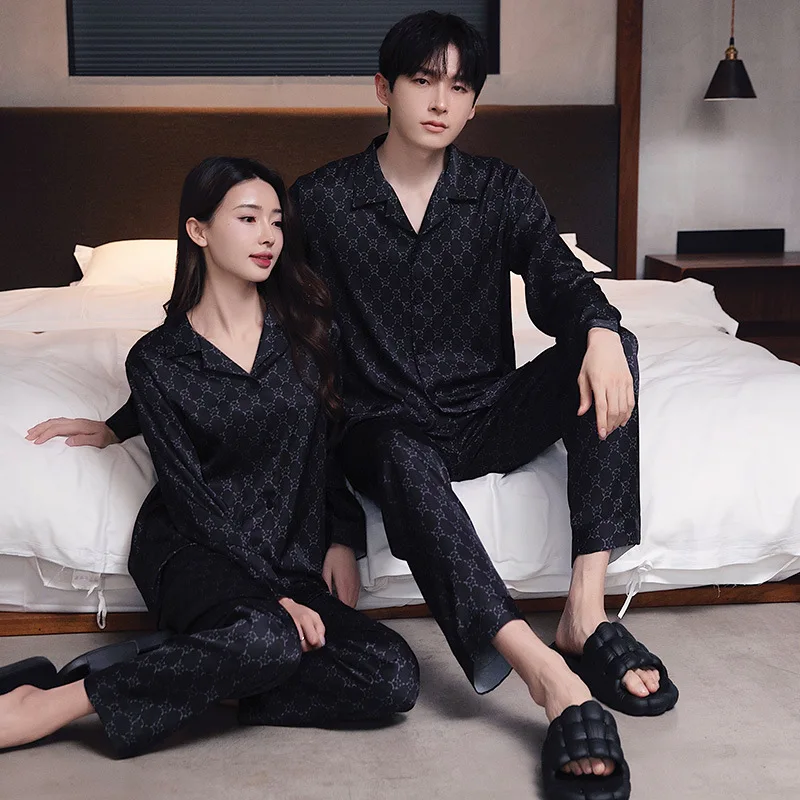 Couple Loungewear Nightwear Long Sleeve Sleep Trousers Silk Satin Sense Of Luxury Spring Autumn Summer Suit Loose Simple Casual