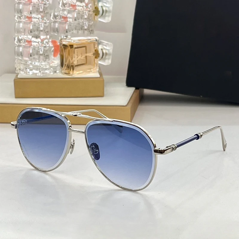 2023 New Arrive Light Luxury Black Gold Pilot Sunglasses Men High Street Double Bridge Sun Glasses Hand Made Alloy Solar Glasses