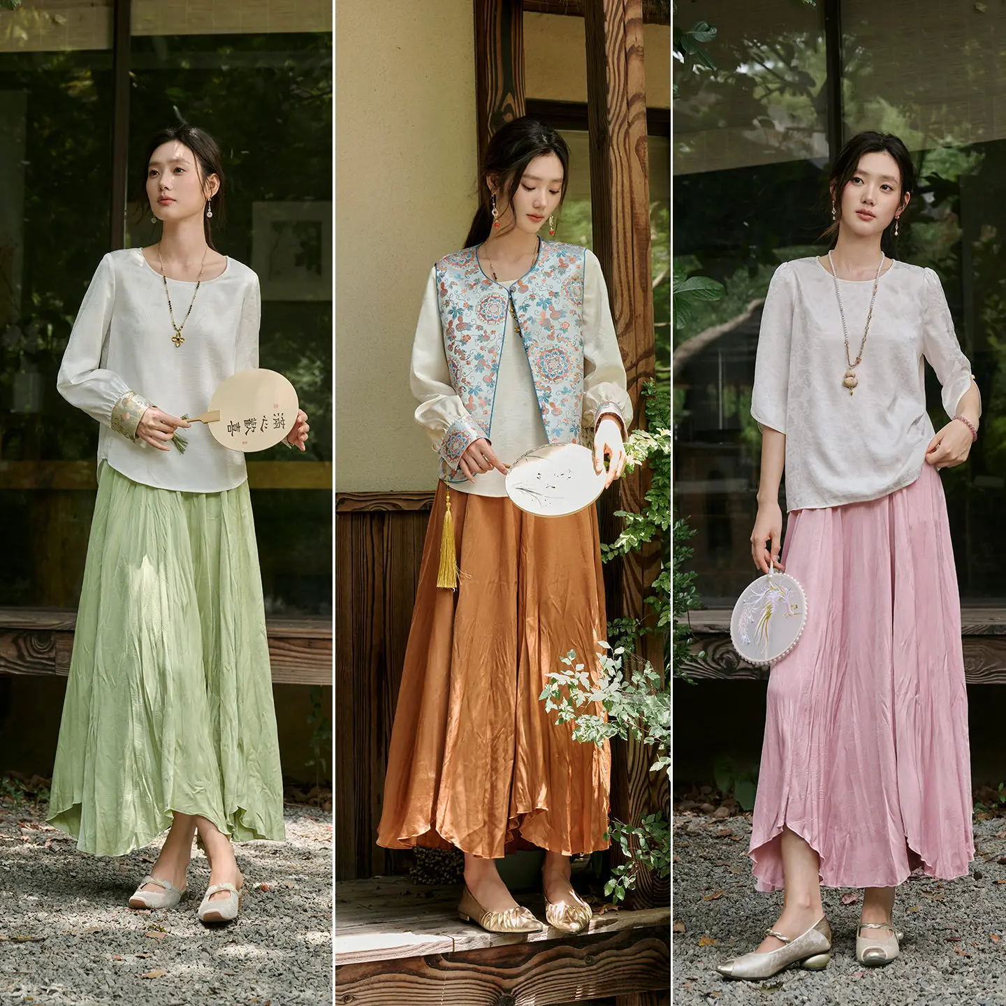 SENTUBILA 2026 Autumn Women Maxi Satin Skirt Ladies Trend Fashion Panel Splicing Design Elastic Waist Flowy Long Skirt 163QA8057