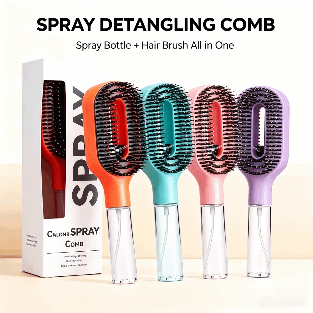 2 in 1 Spray Hair Brush Multi-functional Detangling Comb Wet Dry Scalp Massage Bristle Brush Anti Static Fluffy Styling Hair Com