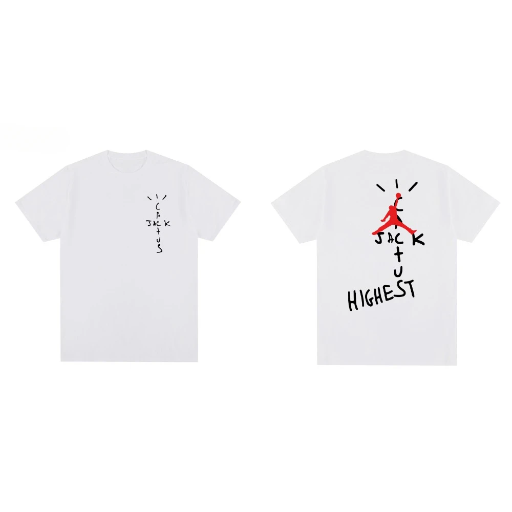 

2025 New Summer Cactus Jack Highest Hip Hop Short Sleeve T-shirt Men's and Women's Basketball Funny Alphabet Streetwear