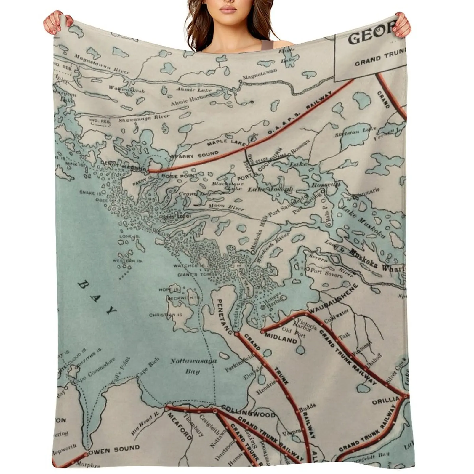 

Vintage Map of Georgian Bay and Muskoka Lakes Throw Blanket Plaid for sofa Camping christmas decoration Blankets
