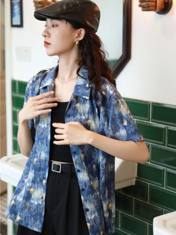 Print Shirts Women Loose Vacation Beach Style Streetwear Summer Female Aesthetic All-match Casual Daily Ulzzang Fashion Simple