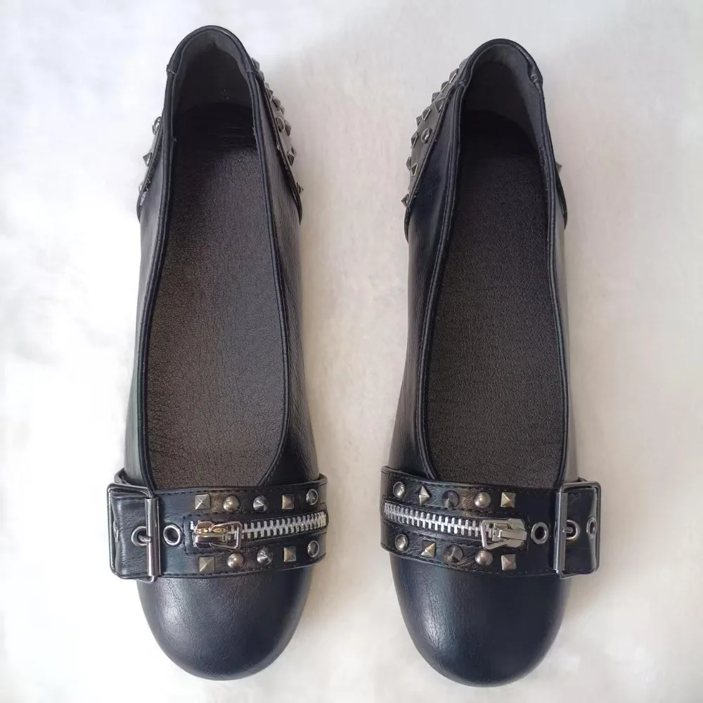 Flat Shoes Woman 2026 Spring New Shallow Mouth Flat Bottom Loafers Women's Rivet Leather Shoes Women's Flats and Loafers