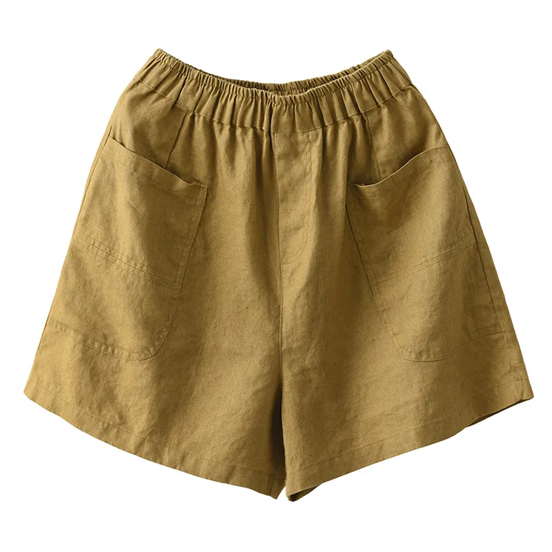 Summer Fashion Linen Shorts Women Good Quality Thin Breathable Good Quality Elastic Waist Solid Color Simple Basic Short Pants