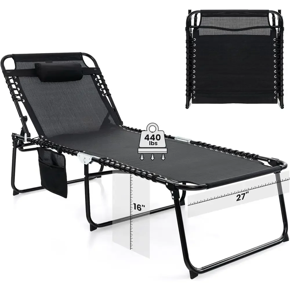 

Oversized 440lbs Capacity Beach Tanning Chair with Adjustable Backrest and Removable Pillow, Portable Outdoor Lounger for Patio,