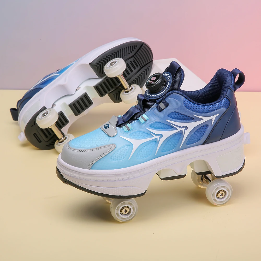 Transformers, four-wheeled shoes, boys and girls, double-wheeled row, children with roller skating, adult pulley sneakers