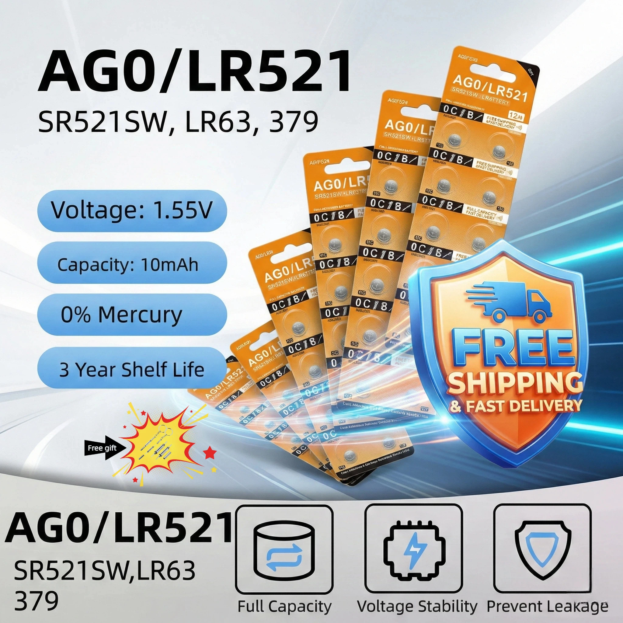 2-10PCS LR521 AG0 1.55V Silver Oxide Alkaline Coin Cell Batteries | SR521SW 379A 379 179 D379 SR63 Watch Battery for Electronics
