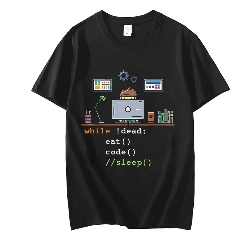 Funny Tees Computer Science Python Programmer Eat Code Sleep T Shirts Graphic Streetwear Short Sleeve Birthday Summer T-shirt