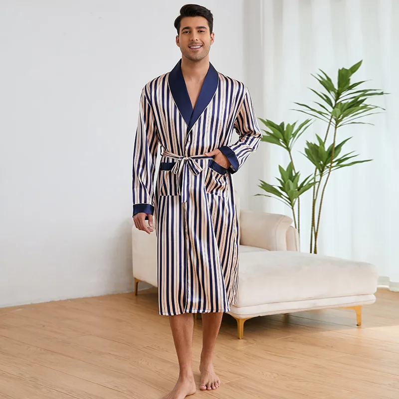 Abiti da uomo primavera estate nuova camicia da notte pigiama a righe stile europeo americano di lusso casa confortevole accappatoio in raso