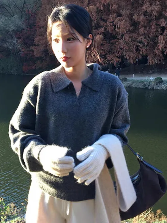 Maglieria con colletto Ele per donna Faionable Agel Design Inverno 2025 Nuovo arrivo Premium Feel Materiale di alta qualità