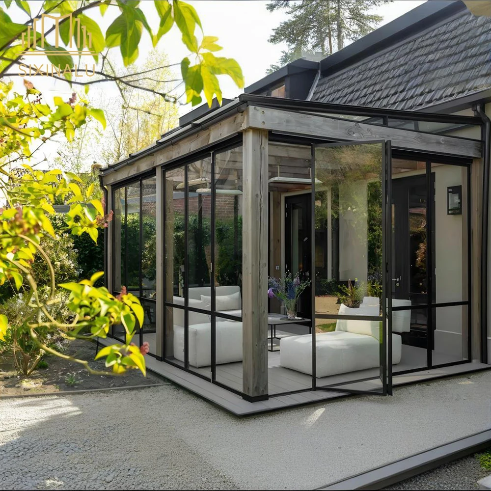 

Sixinalu Sunrooms Double Glazed Aluminum Alloy Custom Sliding Door Front Entry Doors Greenhouse For Garden Room Home Decor
