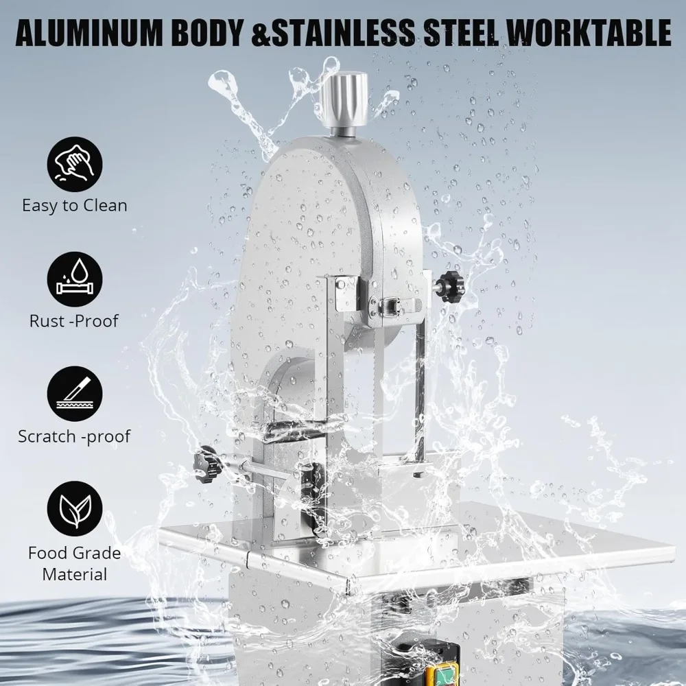 Máquina elétrica de corte de carne e ossos, serra poderosa de 1100 W, lâmina de 19,3 x 15 polegadas, espessura de 0,16 a 7,9 polegadas, inclui 5 lâminas, identificação