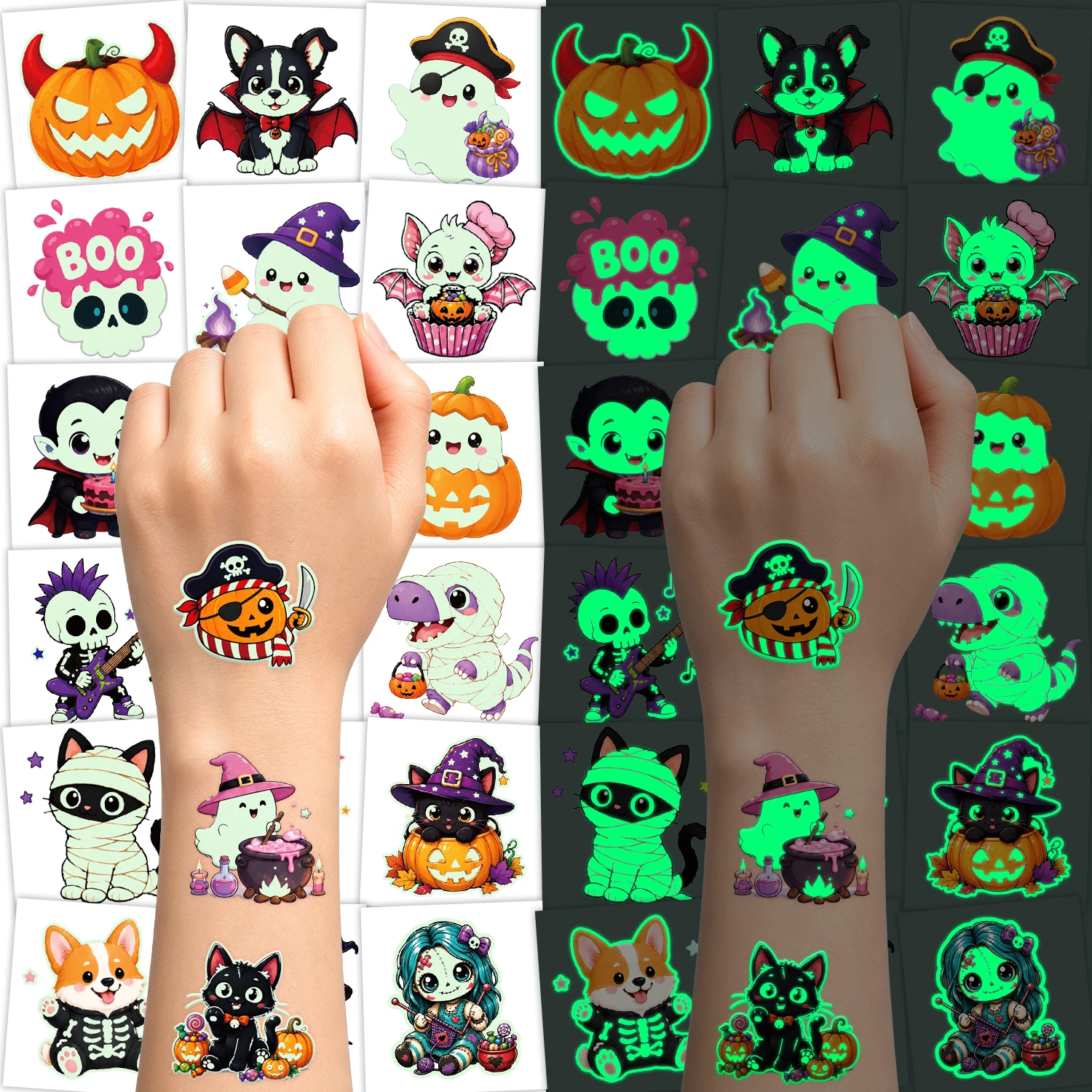 New 216 PCS Halloween Tattoos, Halloween Party Favors Bulk Glow in The Dark Temporary Tattoos for Halloween Party Decorations, H