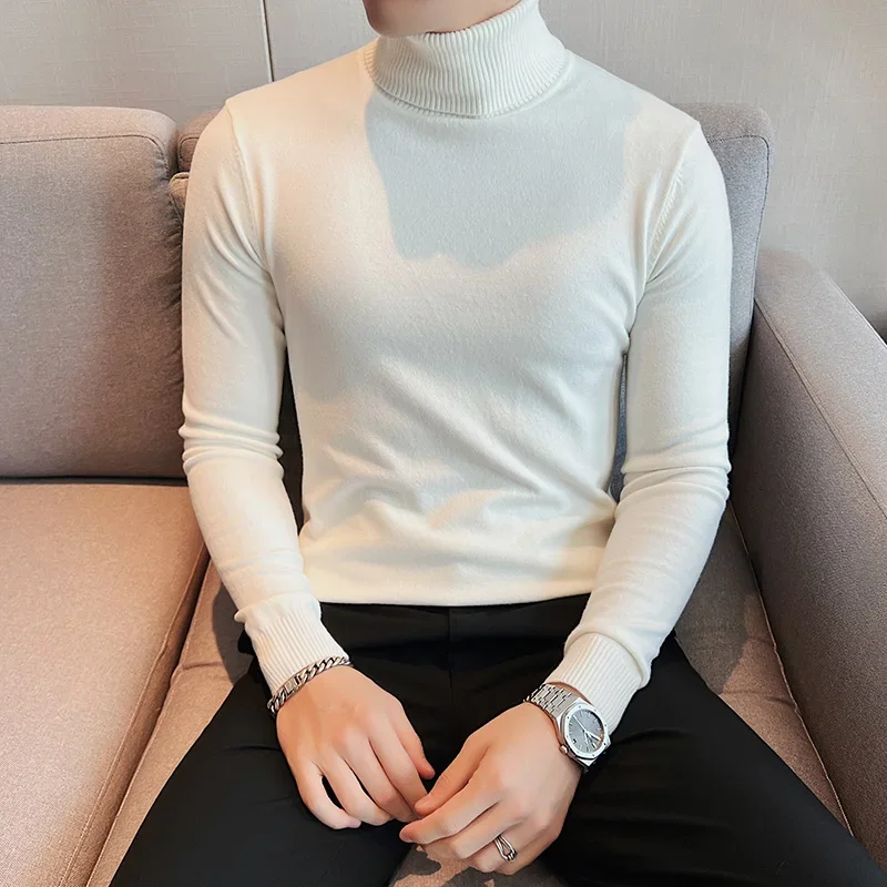 Winter Knitted Sweater Men's Solid Color Half Turtleneck Slim Casual Business Knitwear Pullovers Social Streetwear Men Clothing