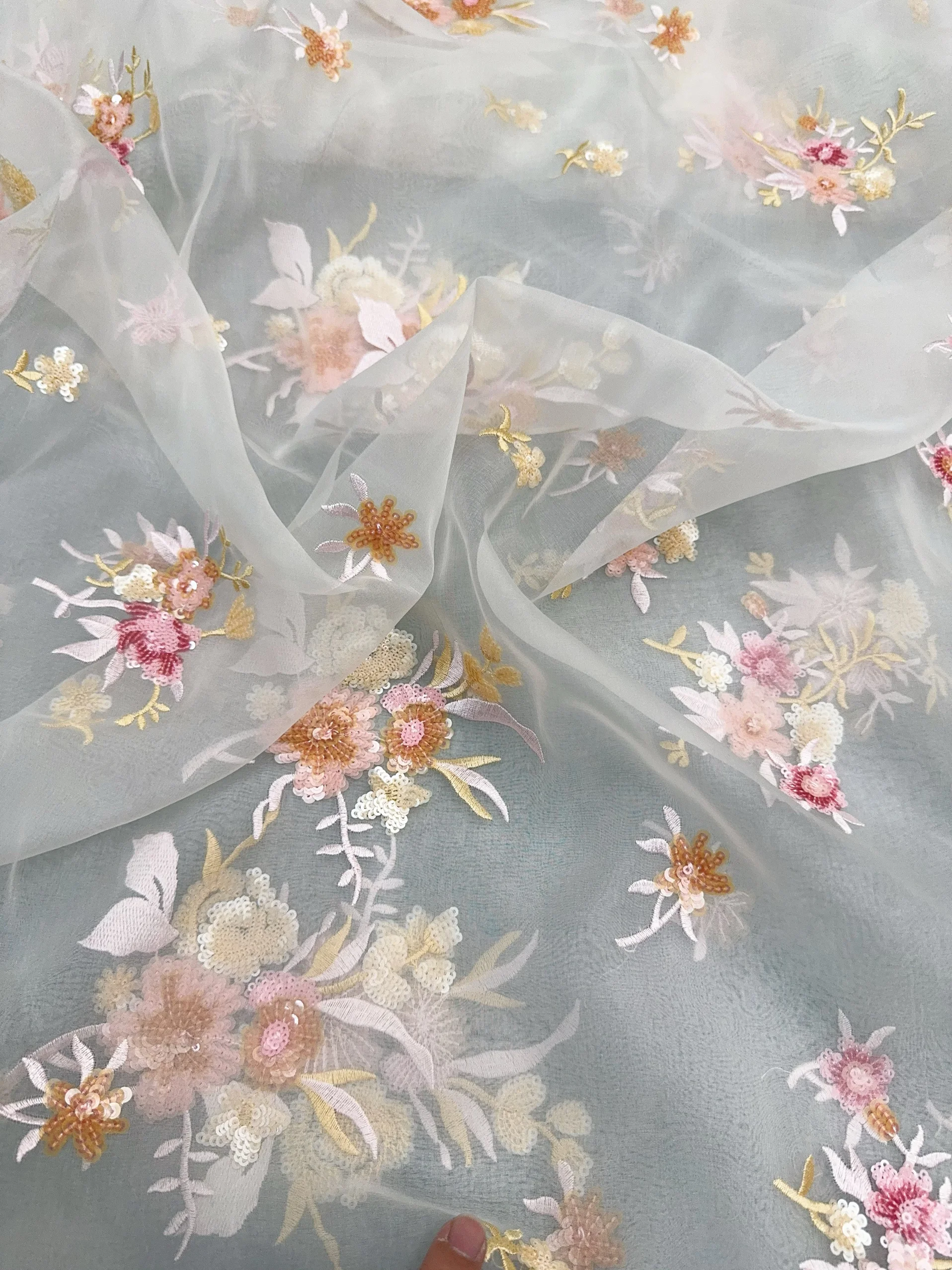 

Ткань для вышивки из чистого шелка с блестками для лета, одежда «сделай сам», солнцезащитный кардиган, материал, китайский Sle