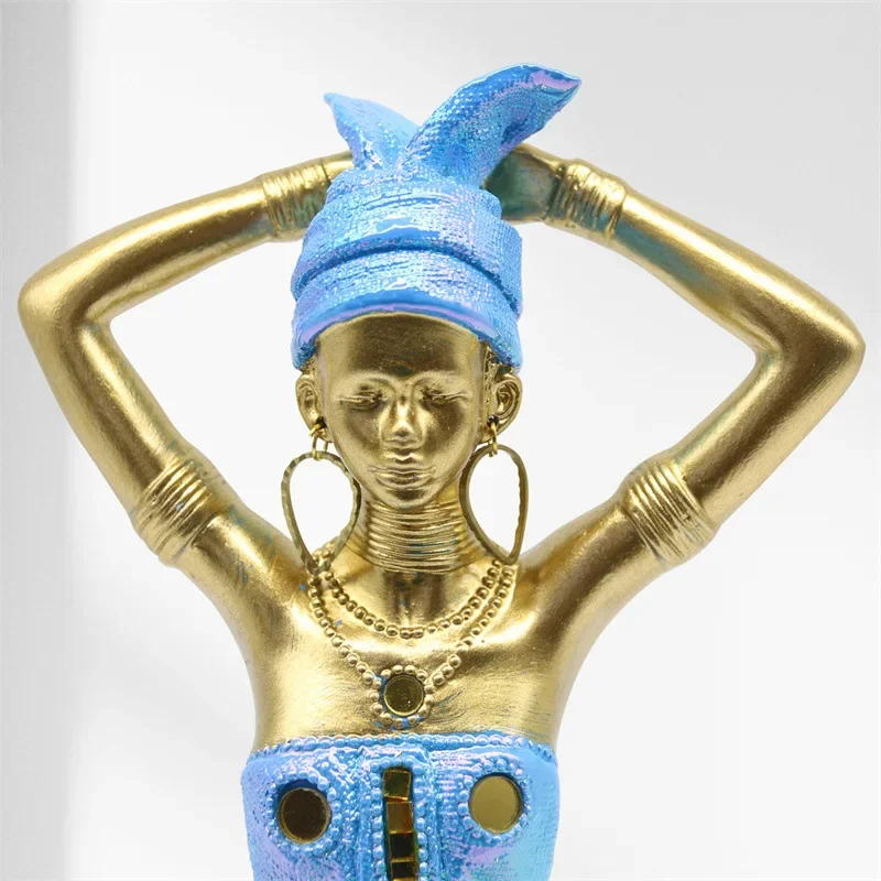 Resin Handicrafts Golden Female Statue African Tribal-style Ornaments Women Portrait Sculpture Home Decoration Accessories