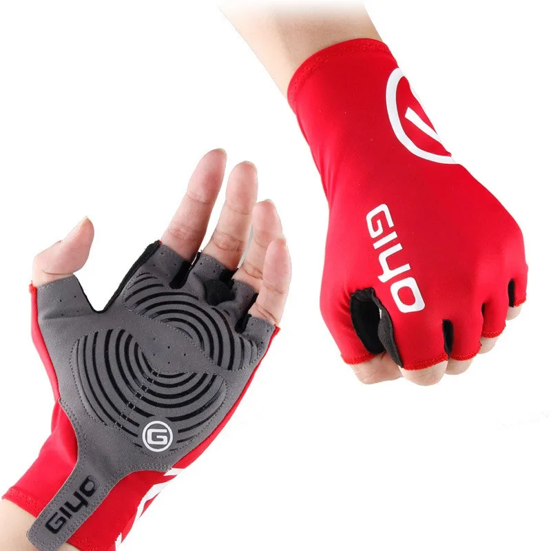 Short Fingerless Anti-Slip Ciclismo Luvas, Lycra Tecido Metade do Dedo Mitten para MTB Road Bike Sports Racing