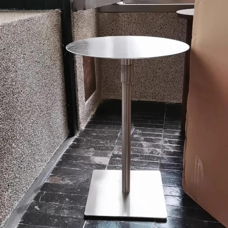 

Adjustable Stainless Steel Side Table Round Coffee Tables Industrial Style Living Room Furniture Commercial Cafe Reception Table