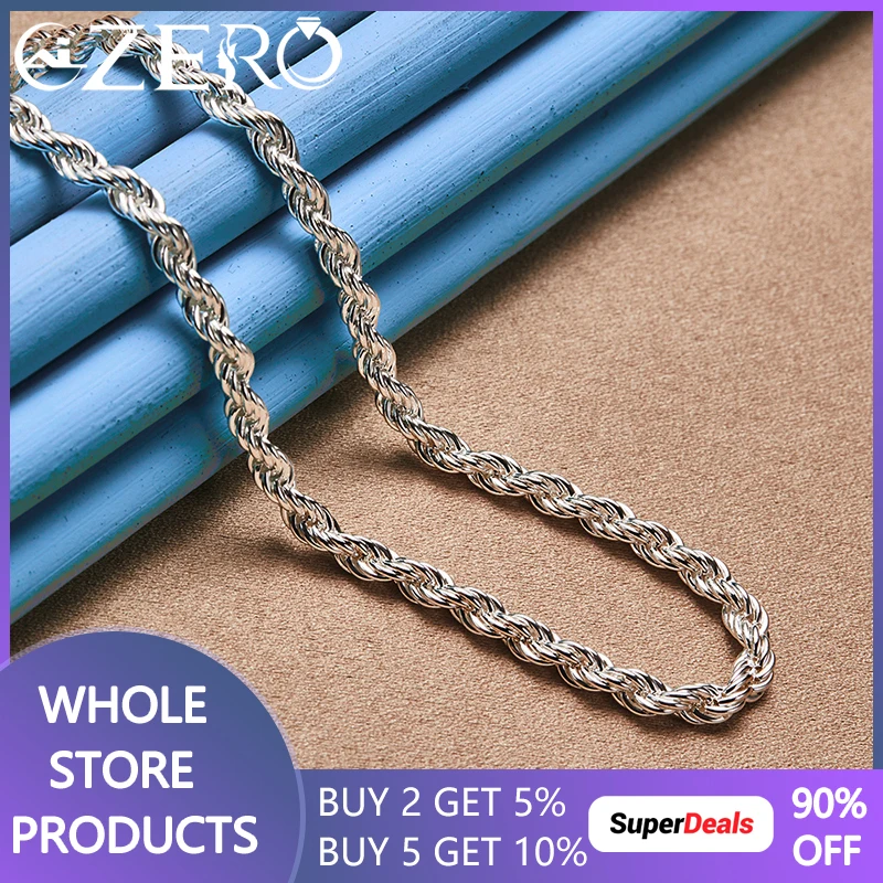 

Hot Charms 925 Sterling Silver 16/18/20/22/24 Inches 4mm Twisted Rope Chain Necklace For Man Women Fashion Wedding Jewelry Gifts