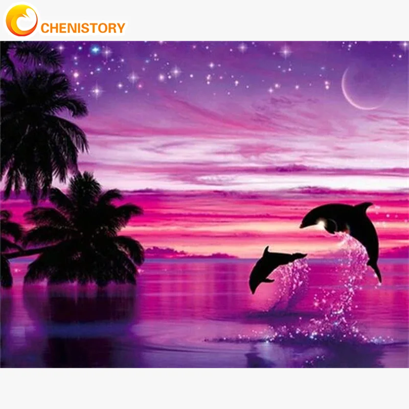 

CHENISTORY 20x30cm Painting By Numbers For Adults Kids Sea Whales Diy Crafts Home Decors Picture Paint Sunset Glow