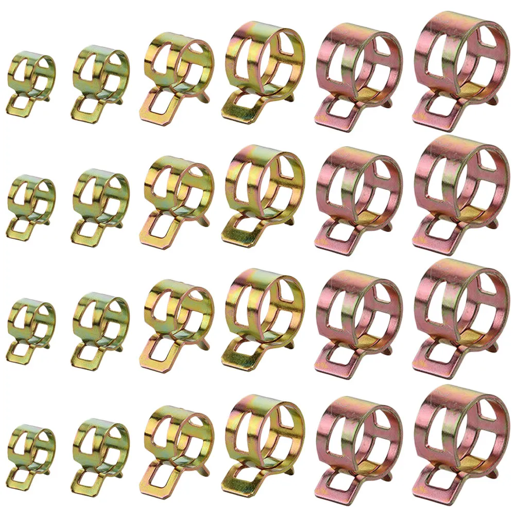 60pcs Hose Clamp Kit Zinc Plated Spring Clips For Fuel Line Water Pipe 6/9/10/12/14/15Mm Golden Engine Parts