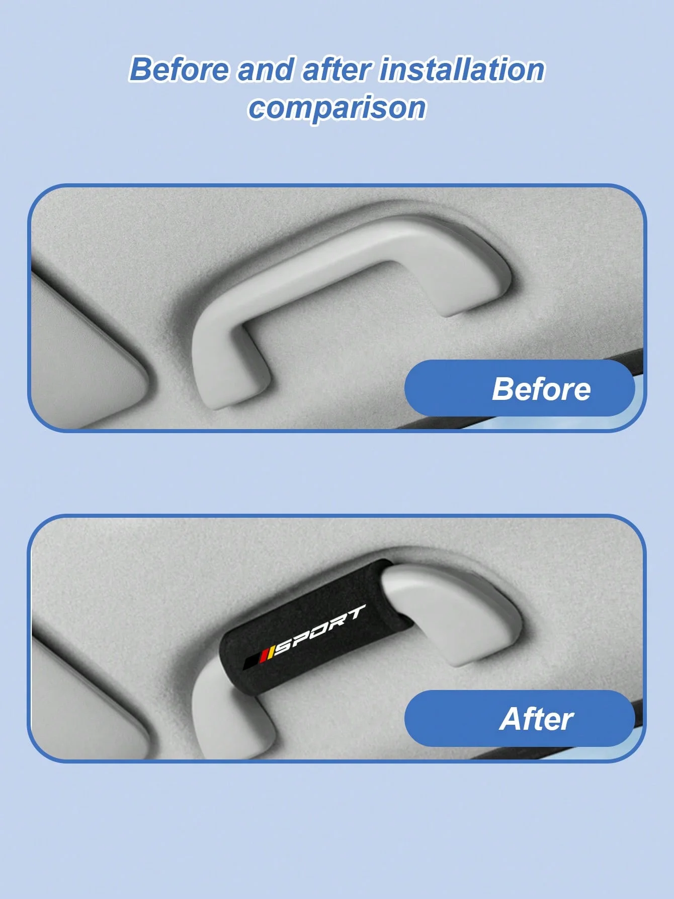 Car Door & Roof Handle Covers – Soft Plush Interior Grip Protectors with Sport Logo, Anti-, Sweat-Absorbent, Durable for All Sea