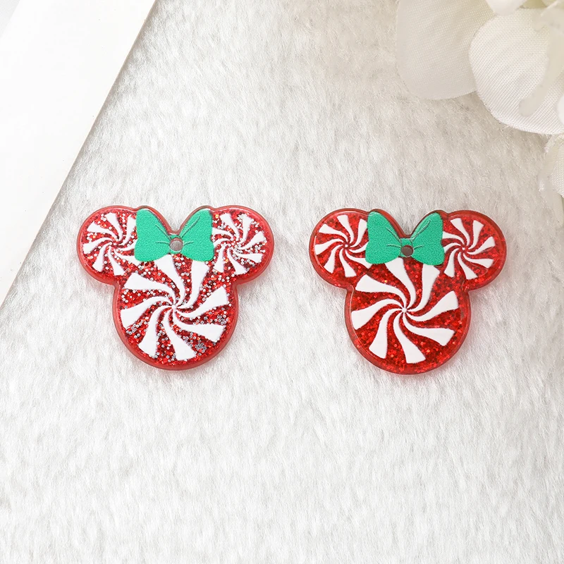 10Pcs Christmas Candy Charms Creative Acrylic Two Side Print Pendant For Necklace Earring DIY Making Accessories