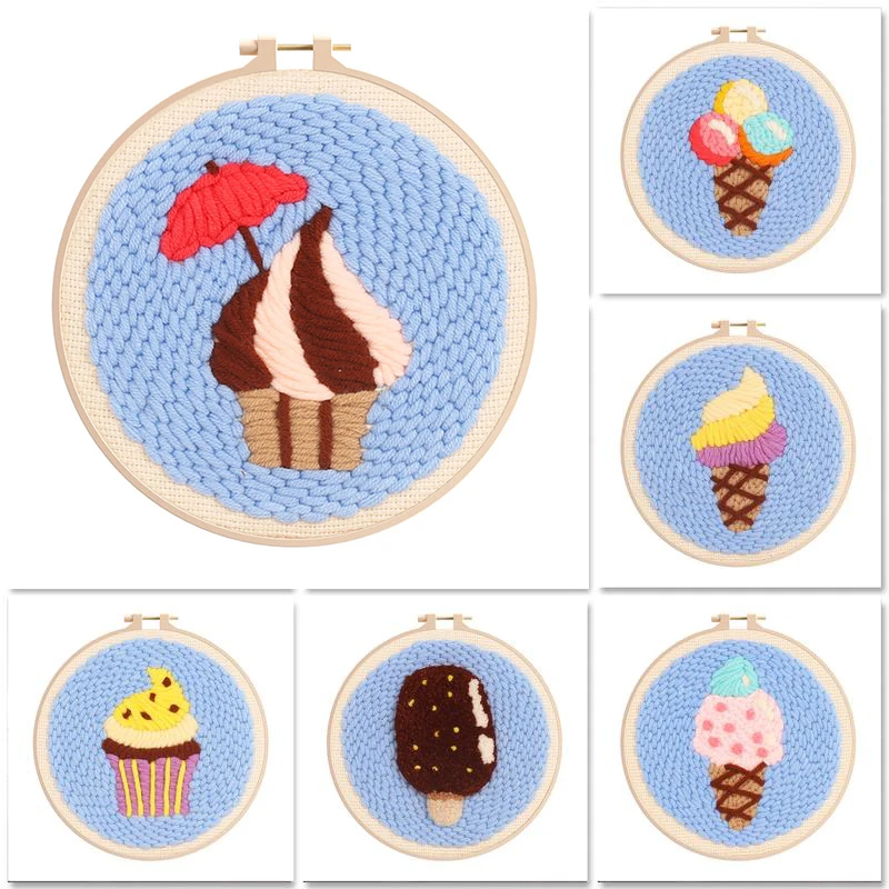 

GATYZTORY Ice Cream Punch Needle Kits Home Wall Art Decor Art Projects For Adults Landscape Punch Needle Yarn Arts and Crafts H