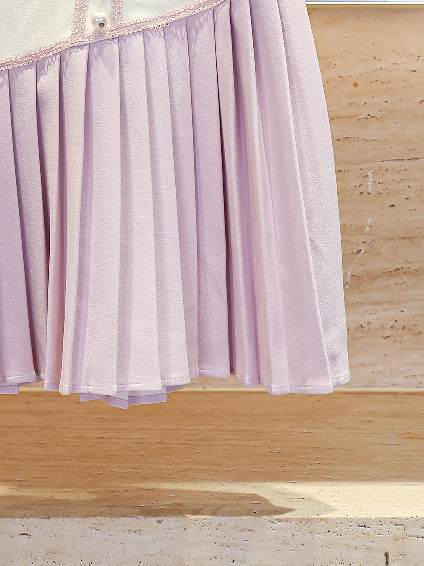 

Ele High Waist Gored Skirt Dr with Pearl Embelliment And Stand Collar for Women in Summer Soft Sle ort Sve