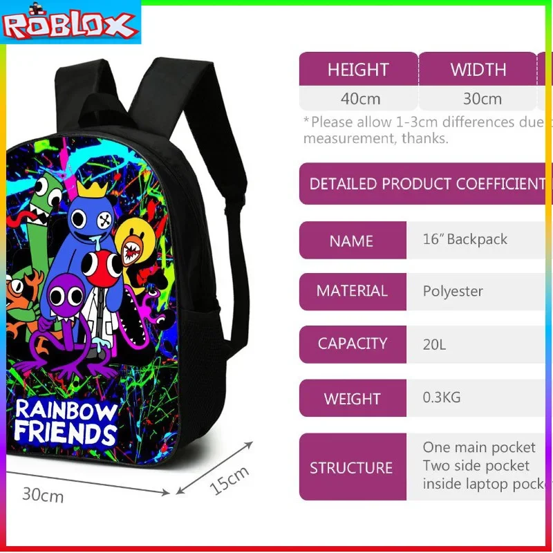 ROBLOX New Rainbow Friends Backpack Kindergarten Small Children\'s Cartoon School Bag Mochila Girls Anime Children\'s Toys Gifts