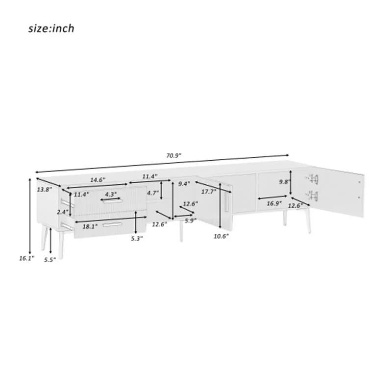 Mueble para TV moderno con 5 patas color champán: televisores duraderos, elegantes, espaciosos y versátiles de almacenamiento hasta 77" (blanco)