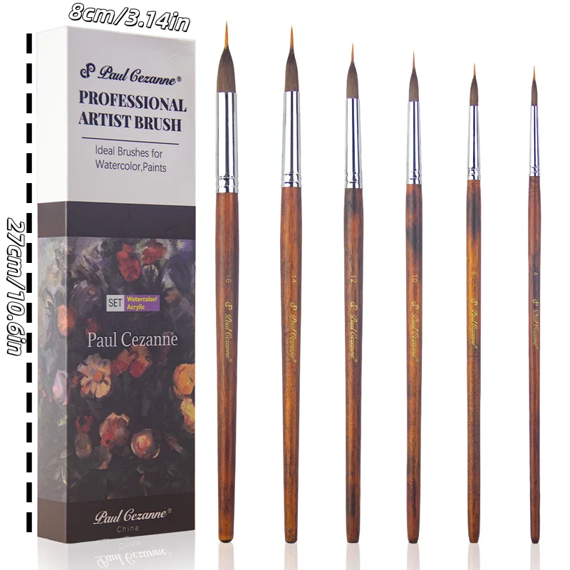6er-Pack Echtholzstab, vernickeltes Kupferrohr, Aquarell-Tierhaarstift zum Skizzieren und Umrissen – Detail 6