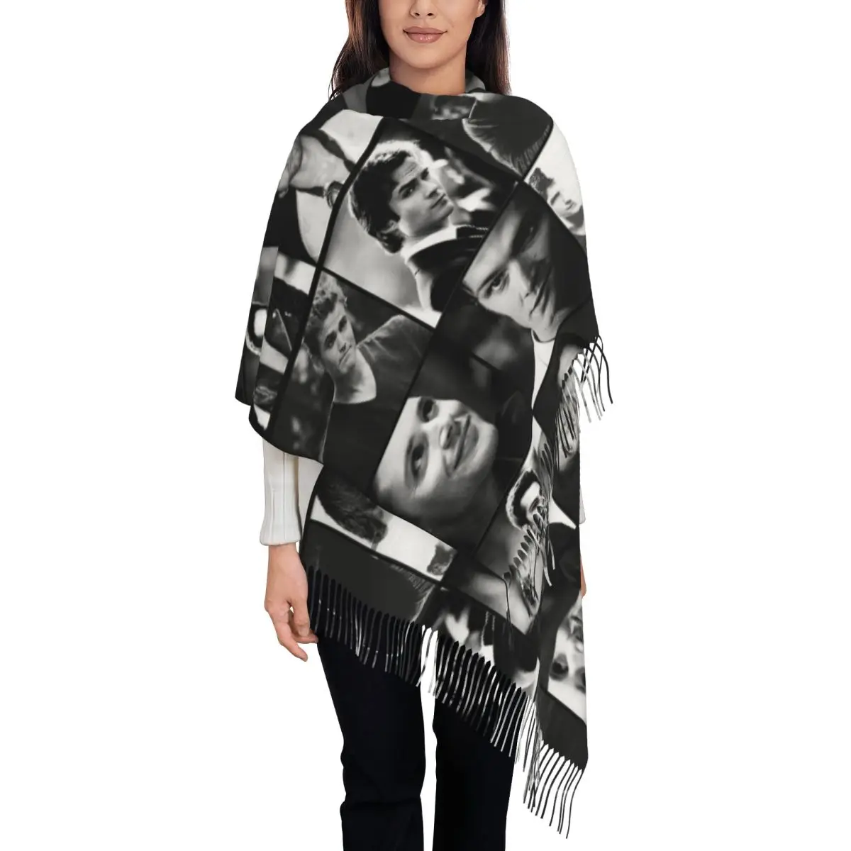 Sam Winchester And Dean Winchester Shawls Wraps for Womens Scarf Damon Salvatore The Vampire Diaries Pashminas Tassel Scarves