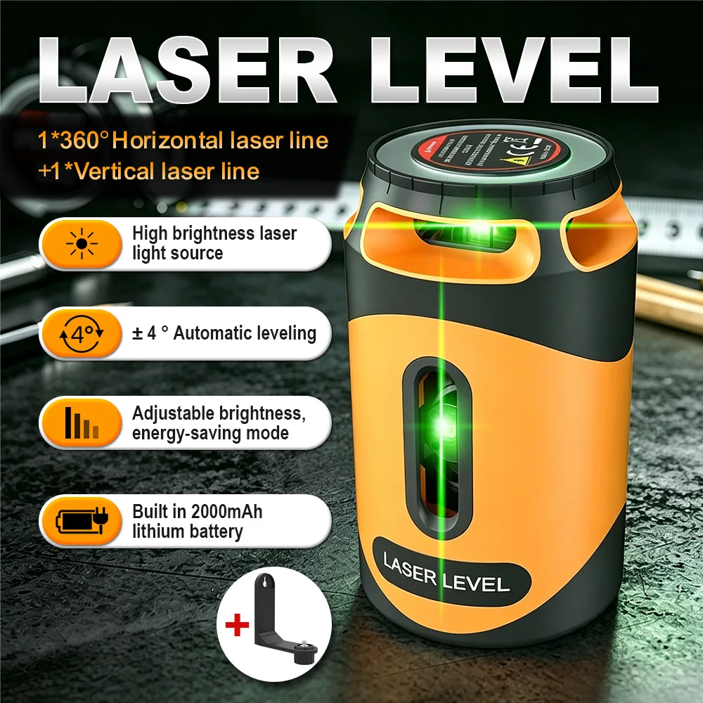BOAYAL 5 lines laser level 360 self leveling Precision Cross Line level tool Green beam With 2000mAh Battery