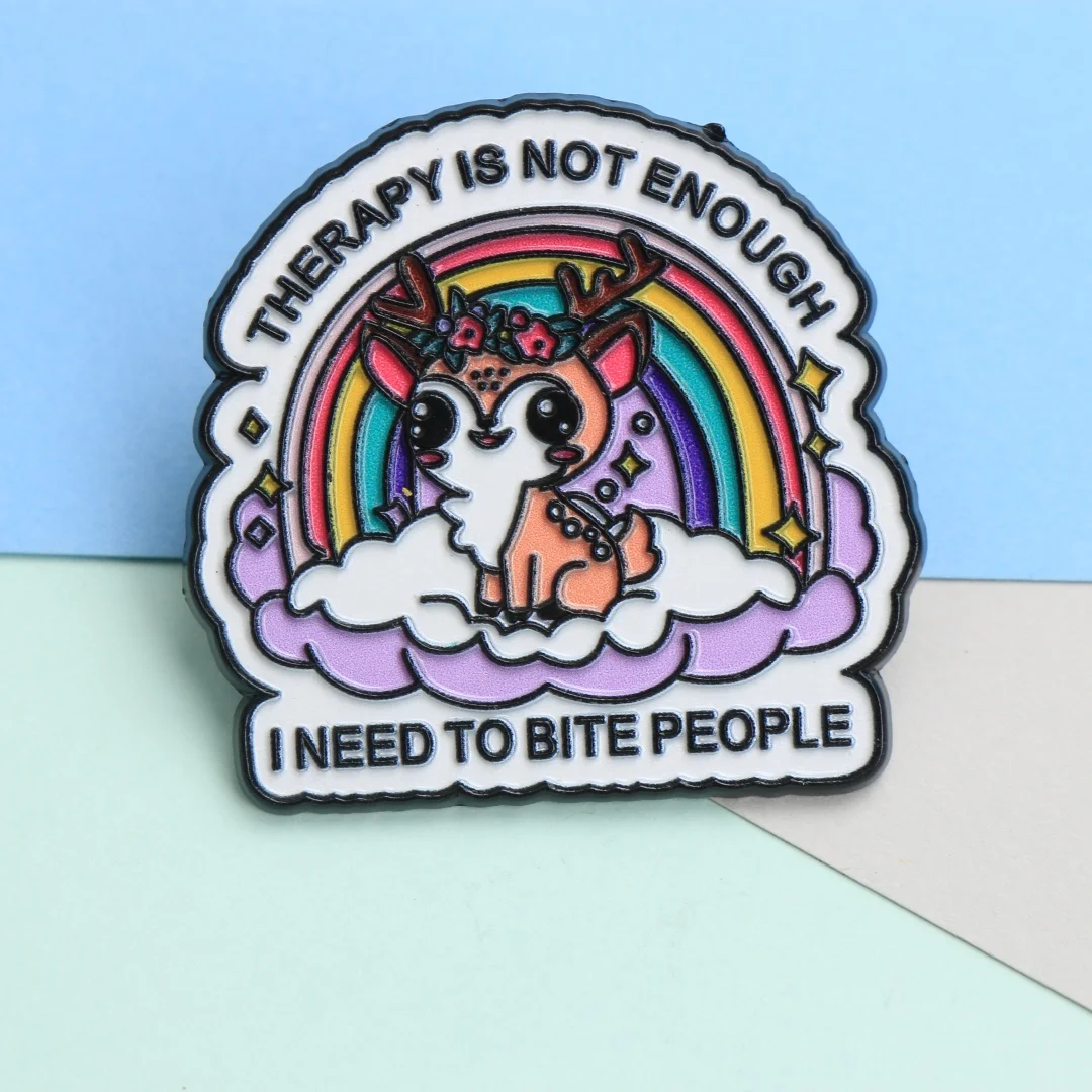 العلاج يكفي ليس أحتاج إلى لدغة الناس المينا دبوس - غزال لطيف مع قوس قزح الكرتون الشرير شارة طية صدر السترة هدية