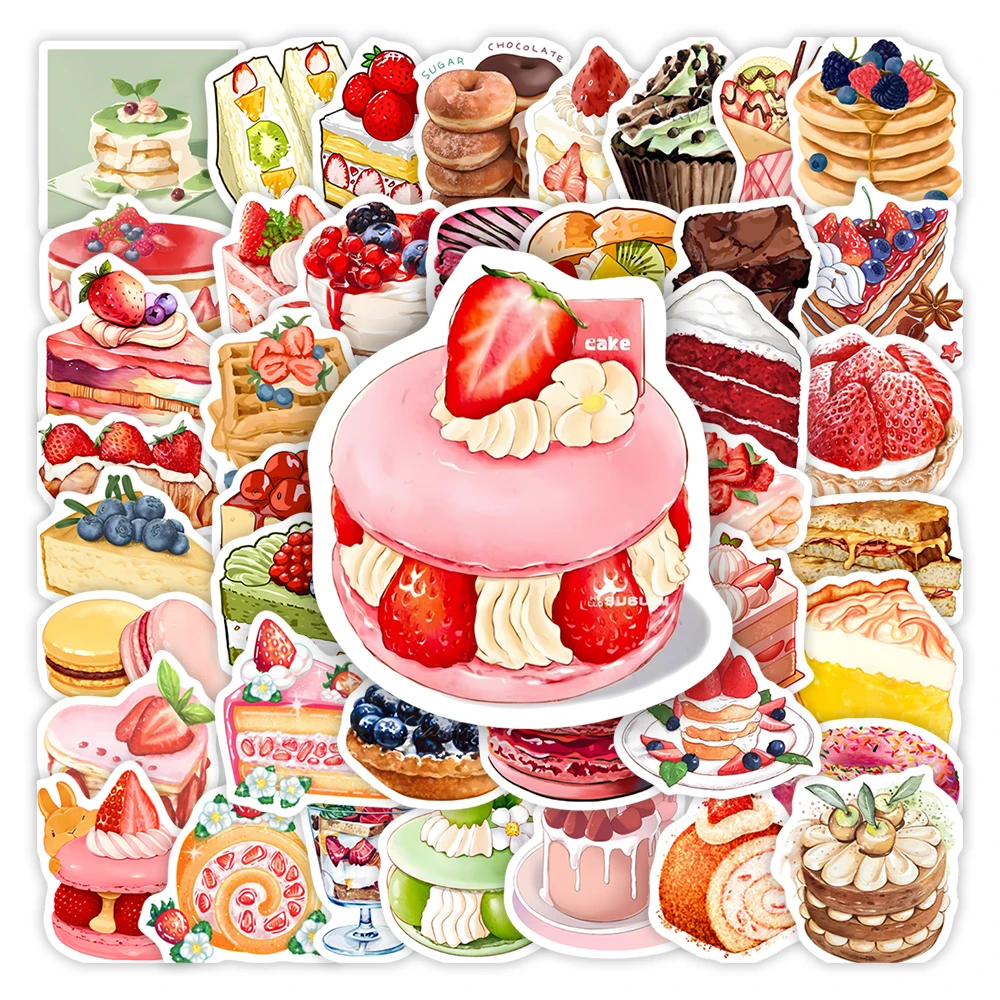 Watercolor Dessert Cake Stickers Fruit Pie DIY Kids Toy Gift Decorative Decal for Scrapbook Laptop Luggage Bottles Waterproof