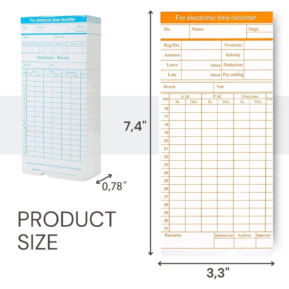 50pcs Time Card Work Attendance Card Thick Double-Sided 18.8*8.5cm Suitable for Employee Attendance Clock Recorder