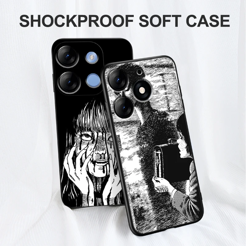 Black tpu Case For itel A60 P40 VISION 5 A18 S18 INFINIX SMART 7 PLUS 7HD HOT 30 30I PLAY NOTE Junji Ito Terror Horror Anime